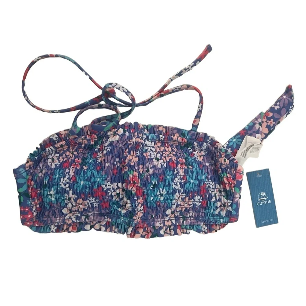 NWT Cupshe Womens Two Piece Bikini Set Mid Waisted Floral Size S - Picture 4 of 8
